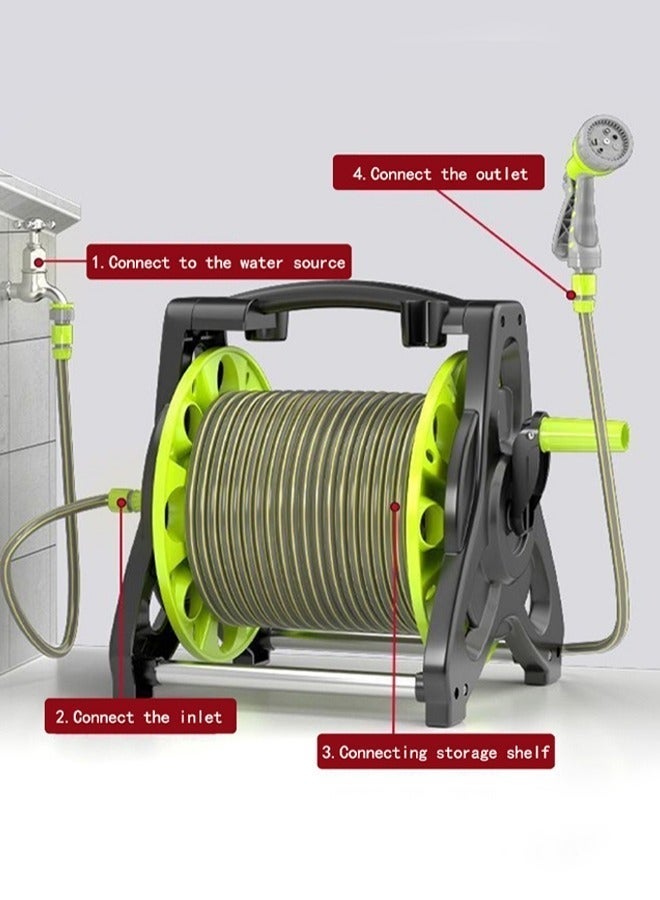 ALongDeng 30M Garden Hose Reel Set Water Hose Holder with 8 Types Water Gun and 2M Hoses Spray Heads Garden Hose Reel Kit  for Household Garden Watering Car Wash - Image 5